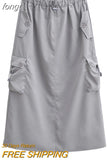 Women's Cargo Skirt Pockets Split Long Skirts Y2k Streetwear 2000s Aesthetic Drawstring Aesthetic Skirts High Waist A Line
