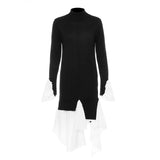 Fongt Autumn And Winter Retro Romantic Sleeves Casually Stum Irregular Splicing Splicing Color Knitted Dress QD1027