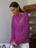 Fongt Knitted Jersey 2025 Spring And Summer New Female Perspective Thin Round Collar Horn Sleeve Knit T-Shirt