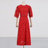 Fongt And Leisure Set Women's New Summer 2025 Vacation Wind Collar Embroidered Flower Slence Design Dress