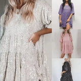 Fongt Direct Selling Sleek Round-Neck Loose Waist Short-Sleeved Dress Banquet