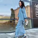 Fongt 2025 New Women's Loose Casual Comfortable Denim Dress Suit