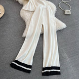 Fongt Suit Women's Korean Version Of Sleeveless Knitted Top Two Sets Of Leisure High-Rise Slim Straight Broad Leg Pants