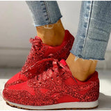 Flat Glitter Sneakers Casual Female Mesh Lace Up Bling Platform Comfortable Plus Size Vulcanized Shoes 2019 Soft