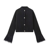 Fongt Autumn And Winter New Women's Elegant Temperament Red Feather Design Knitted Cardigan Jacket