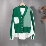 New 2021 Women's Autumn Winter Sweater Elegant Patchwork Cardigans Oversized Fashionable Striped Lady Tops