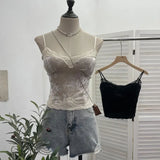 Set Up The Coat Series Velvet Lace Lace Sling With Chest Pad Wear Vest Top