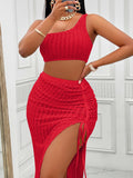 Fongt Women's Wear 2024 Summer Casual Solid Color Diagonal Collar Dress Slit Suit-Outfit