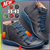 New Women's PU Leather Ankle Boots Women Winter Cross Strappy Vintage Women Punk Boots Flat Ladies Shoes Woman Botas
