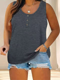 Fongt Women's Summer Sleeveless Button Solid Color U-Neck T-Shirt Women Can Open A T-Shirt Vest