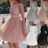 Fongt Ladies Fashioned Long Sleeve Dress High Waist Evening Cocktail Party Dresses Women's Fashion