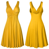 Fongt Suspension V-Neck Commuting Mid-Rise Mid-Rise Dress Solid-Colored