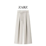 Fongt Homemade New Women's Ocean Smozy Casual With Fine Belts And Rendered Wide Legs