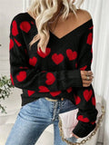 Fongt Wear Knitted Top Girl Loose Hollow V Collar Love Sweater