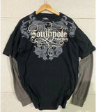 Fongt Street Trendy TAPOUT Printed T-Shirt Fake Two-Piece Blouse Casual Hip-Hop Long-Sleeved T-Shirt