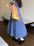 Fongt Feel Bubble Sleeve Dress Summer Women's Long Design Loose Solid Color Age Reduction Pressure Folding Skirt