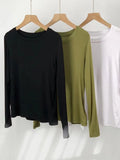 Fongt Comfortable Super Soft Modal Cotton Long Sleeve T-Shirt Women's Spring New Solid Color Round Collar With A Bottom Top-Outfit