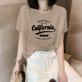 Fongt Shoulder Short-Sleeved T-Shirt Lady Loose Summer New Bamboo Festival Cotton Age-Red-Down Shirt Fashion Casual Top