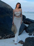 Fongt 2025 Women's Explosive Sexy Knitted Short Sling Tape Open Umbilly Skirt Set