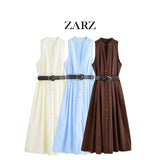 Fongt Homemade New Women's Classic带 V-Neckless Muffin Dress 5029101