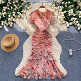 Fongt Cold Sister Goddess Fan Dress Heart Machine Draw Folding Belt Irregular Chopped Fishtail Skirt Dress
