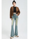 Fongt Wash Light Blue High Waist Slim Slim Skinny Micro-Tipped Jeans New Velvet Thick Horseshoe Trousers