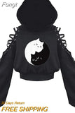 Fashion Printing Sweatshirt Spring Fall 2023 Hoodies Casual Bandage Hollow Out Long Sleeve Exposed Navel Hooded Crop