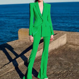QUALITY Newest 2023 Designer Runway Suit Set Women's Career Fashion Single Button Slim Fitting Blazer Flare Pants