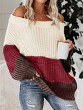 Fongt And Winter New Word Collar Shoulder Splicing Bump Color Loose Knitting Jacket Sweater