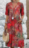 Fongt Fashion New Printed Lace V-Neck Short-Sleeved Dress