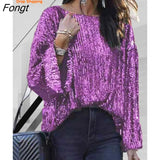 Loose Round Neck Blouse Sequined Short Sleeve T-shirt Women's Blouse Ladies' Casual Sports T-shirt All Neon Store