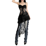 2024 Summer New Women's Clothing Pure Hot Girl Wind Hollow Lace Irregular Pendulum