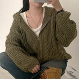 Cable Knit Oversized Zip Up Hooded Cardigan-Outfit