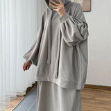 Fongt 2025 New Middle Eastern Women's Long-Sleeved Hooded Loose Coat Skirt Casual Set