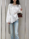 Fongt Chinese Style Lace Jersey Women's Long-Sleeved Tiansi Famous Literary Temperament Shirt Women 2025 New Women's