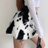 Cow Print Autumn Mini Skirt Women's Cow Pattern Black and White High Waist Short Skirt Ladies Winter Furry