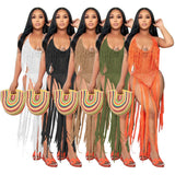 Fongt New Women's Long Tassel Hollow Knit One-Piece Swimsuit-Outfit