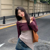 Fongt Body Sling Vest Folded Jersey Women's Autumn New Long-Sleeved Knitted Top Two