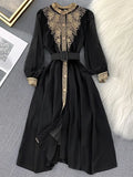 Fongt Dress To Receive Black Dress Small Black Dress Small Black Dress Atmosphere Lace Temperament Autumn Dress Feeling Women's Clothing