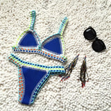 2021 Hand Crocheted Bikini Knit Patchwork Women 2 Piece Swimsuit Halter Top Brazilian Bathing Suit Knitted Thong
