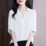 Women Shirts Half Sleeves Blouses for Women Clothes for Women 2023 Summer Women Tops Basic Soild Chiffon Blouses for