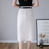 2023 Autumn Women Korean Fashion Front Split Skirt Knee Length Black High Waist A-Line Skirts Faldas Mujer Moda With