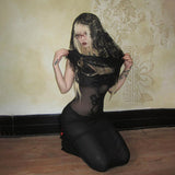 Spring 2024 New Sexy Hip Skirt Dark Style Slim Micro-Transparent Mesh Dress Woman-Outfit