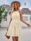 Fongt Summer 2024 New Solid Color Casual Neck Sleeveless Waist Dress-Outfit