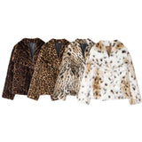 Fongt Explosion Women's Fashion Artificial Leopard Pieds Effect Short Jacket