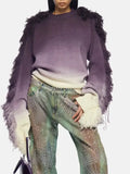 Fongt Wind Gradually Pull Wool Edge Long Sleeve Knit Jacket Spring 2024 New Fashion Trend Design Sense Sweater Woman-Outfit