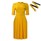 Fongt Women's 2025 Autumn And Winter 2025 New African Temperament Solid Color Pressure Folding Button Dress