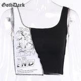 Dark Punk Style Patchwork Tank Tops Aesthetic Letter And Graphic Print Women Crop Top Color Blocking Sleeveless