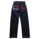 Autumn New Casual Wide-Leg Pants Street Trend Hello Kitty Printed Jeans Loose Straight Pants-Outfit