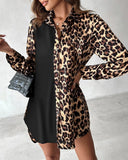 Wise Hot Style Autumn And Winter Long Sleeve Print Stitching Button Dress Female Shirt-Outfit